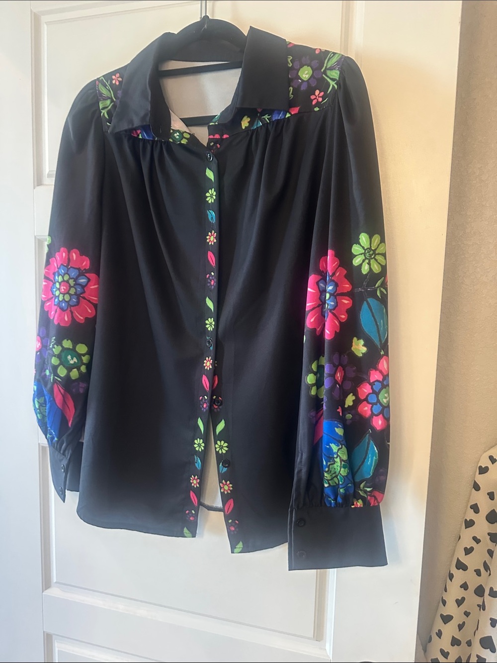 Black Floral Button-Down Blouse
